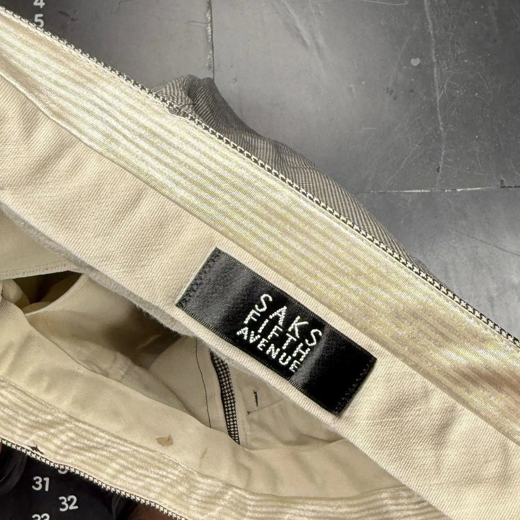 Saks Fifth Avenue Men's Pleated 100% Wool Micro-Check Trousers Size 35x28 Saks Fifth Avenue