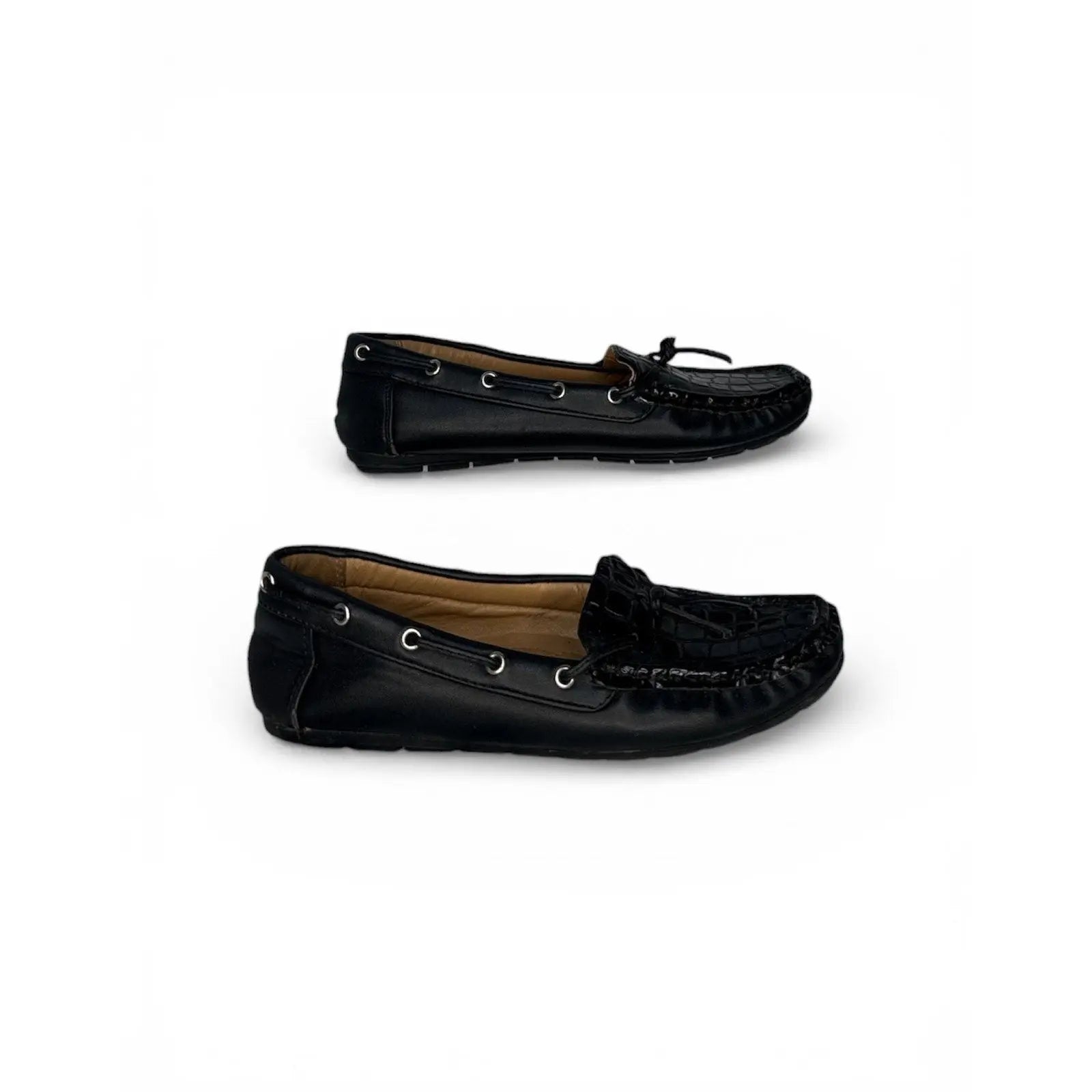 Merozzi Women's Black Croc-Embossed Patent Leather Driving Loafers Merozzi