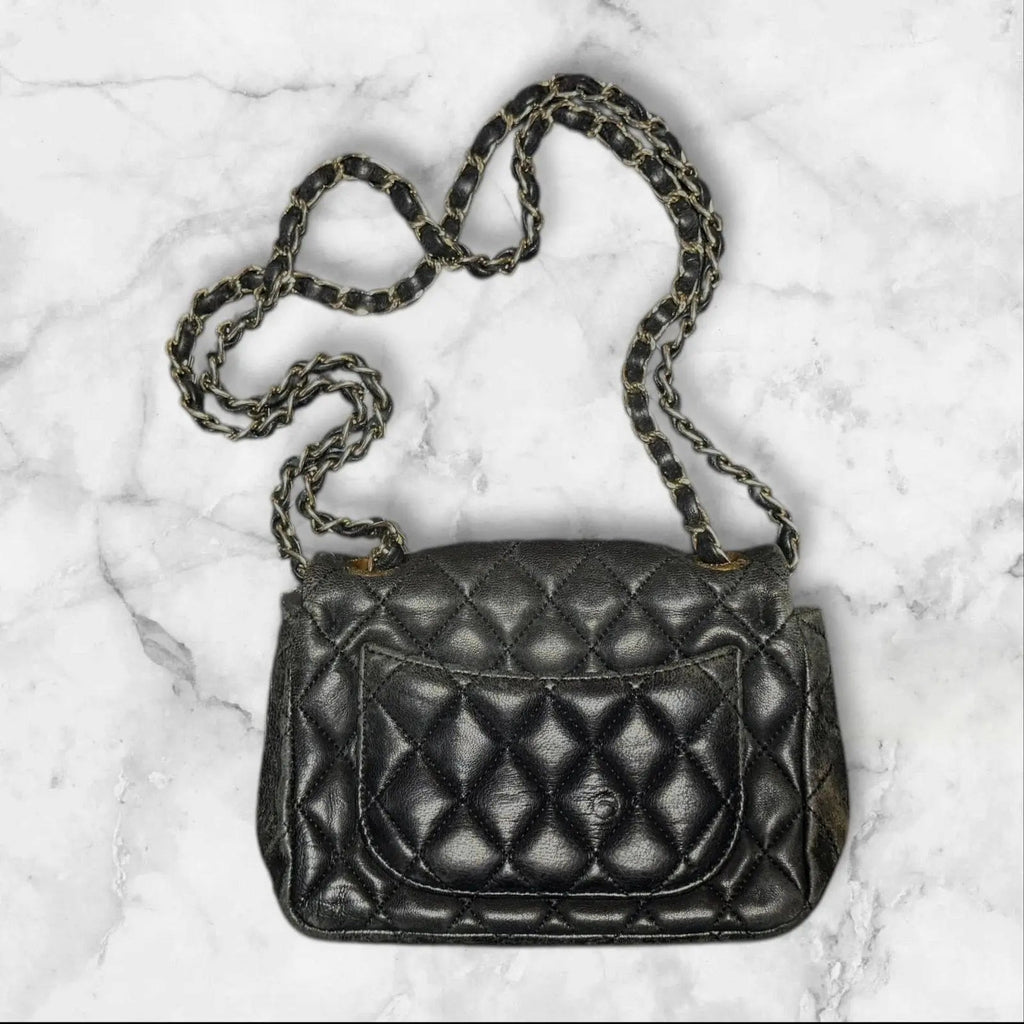 CHANEL Quilted Mini Flap Bag, Metallic Charocoal Leather, Silver-Tone Hardware. Chanel