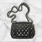 CHANEL Quilted Mini Flap Bag, Metallic Charocoal Leather, Silver-Tone Hardware. Chanel