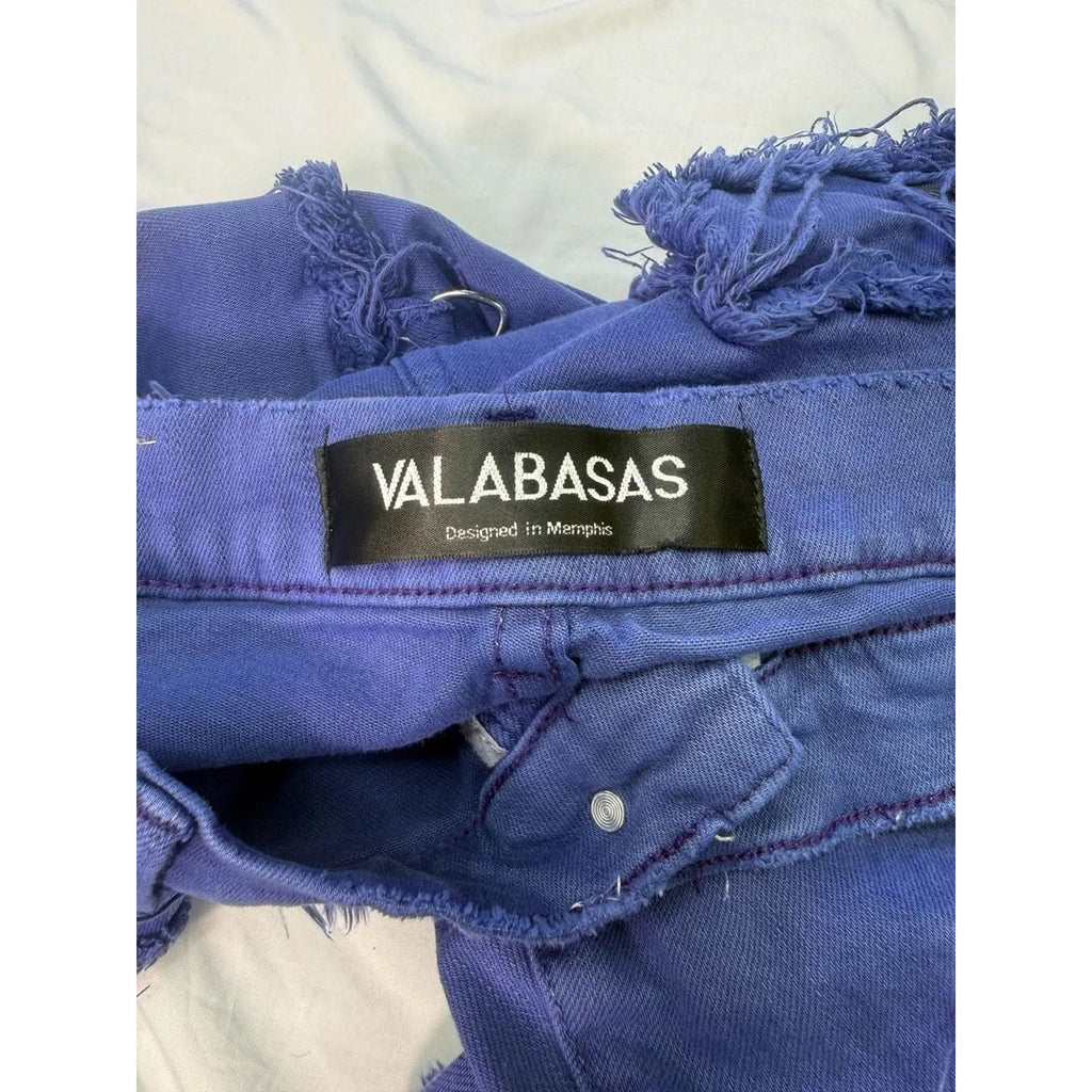 VALABASAS Royal Blue Distressed Multi-Pocket Flare Stacked Cargo Jeans VALABASAS