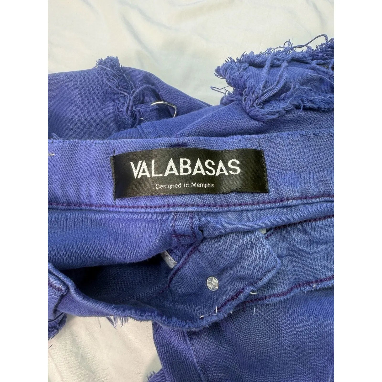 VALABASAS Royal Blue Distressed Multi-Pocket Flare Stacked Cargo Jeans VALABASAS