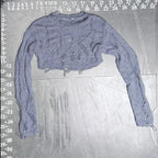Zara Metallic Blue Distressed Open Knit Cropped Shrug Sweater Zara