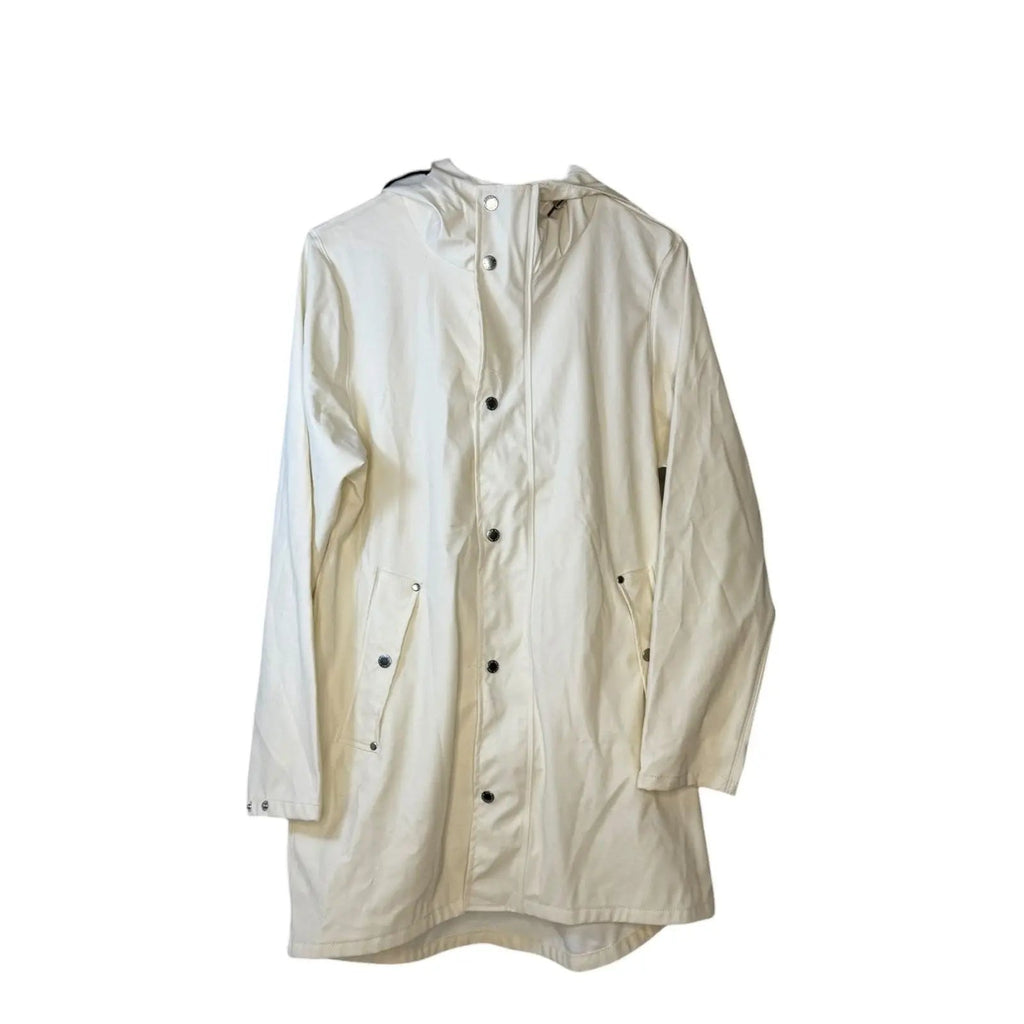 Anypoem Women's Long Off-White Waterproof Hooded Raincoat Trench anypoem