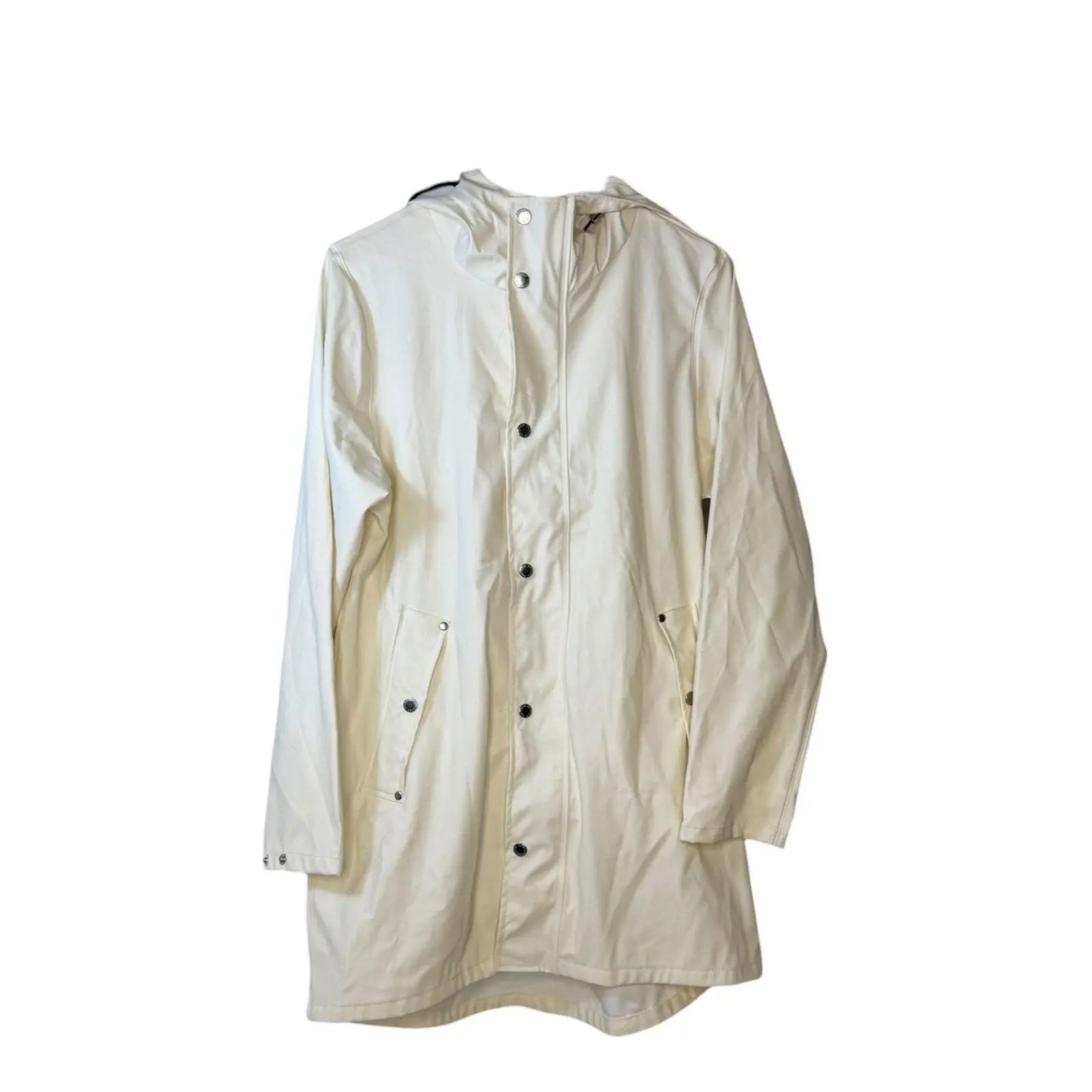 Anypoem Women's Long Off-White Waterproof Hooded Raincoat Trench anypoem