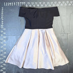 Betsy & Adam Off-the-Shoulder Colorblock Satin Fit & Flare Mini Dress Betsy & Adam