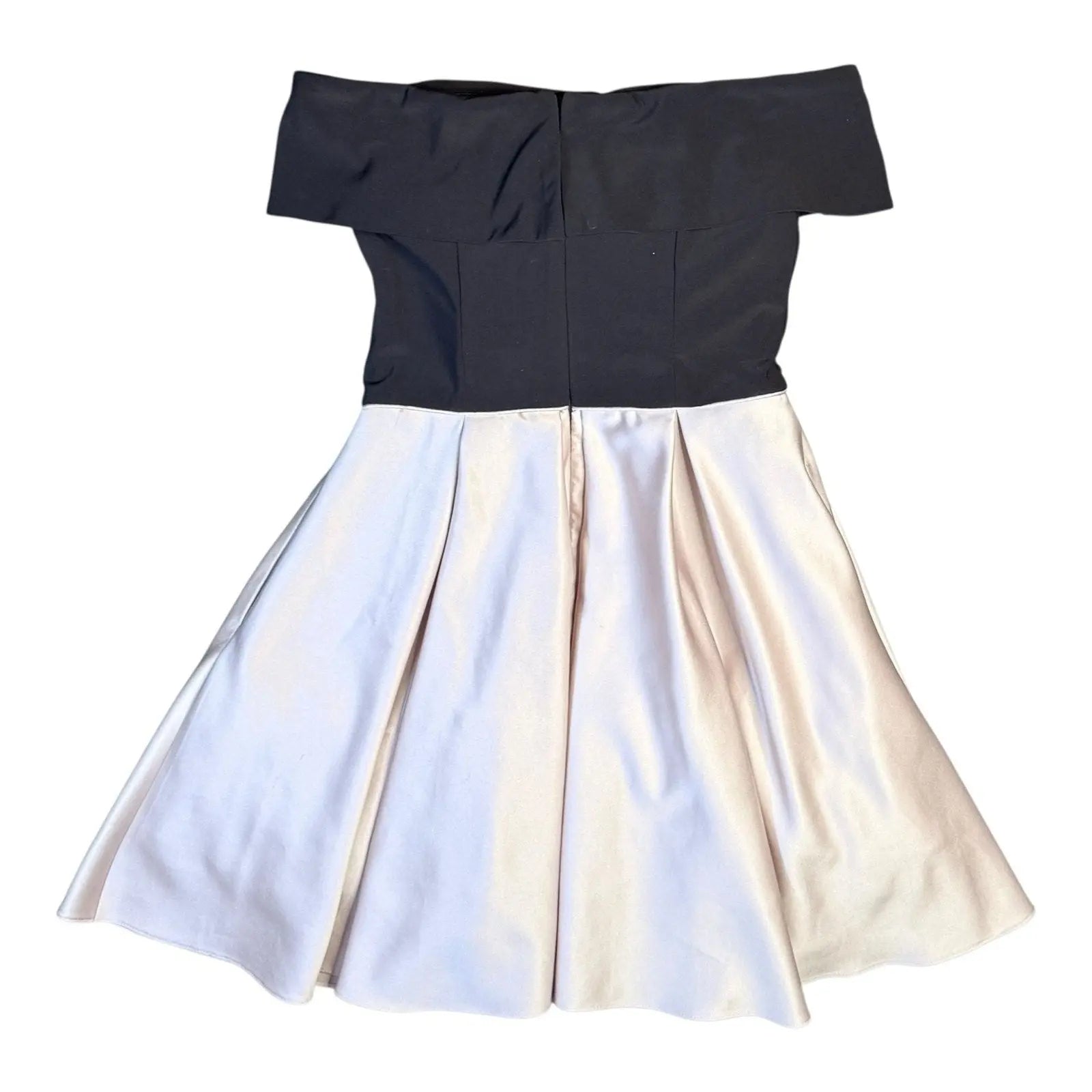 Betsy & Adam Off-the-Shoulder Colorblock Satin Fit & Flare Mini Dress Betsy & Adam
