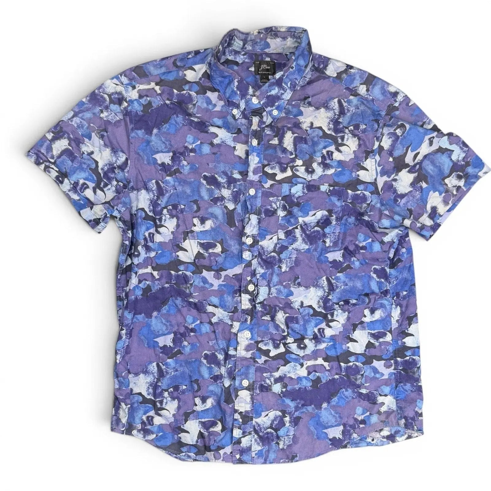 J.Crew Men's Short Sleeve Button Up Shirt- Watercolor Camo Blue-(XLARGE)NWT! J.Crew