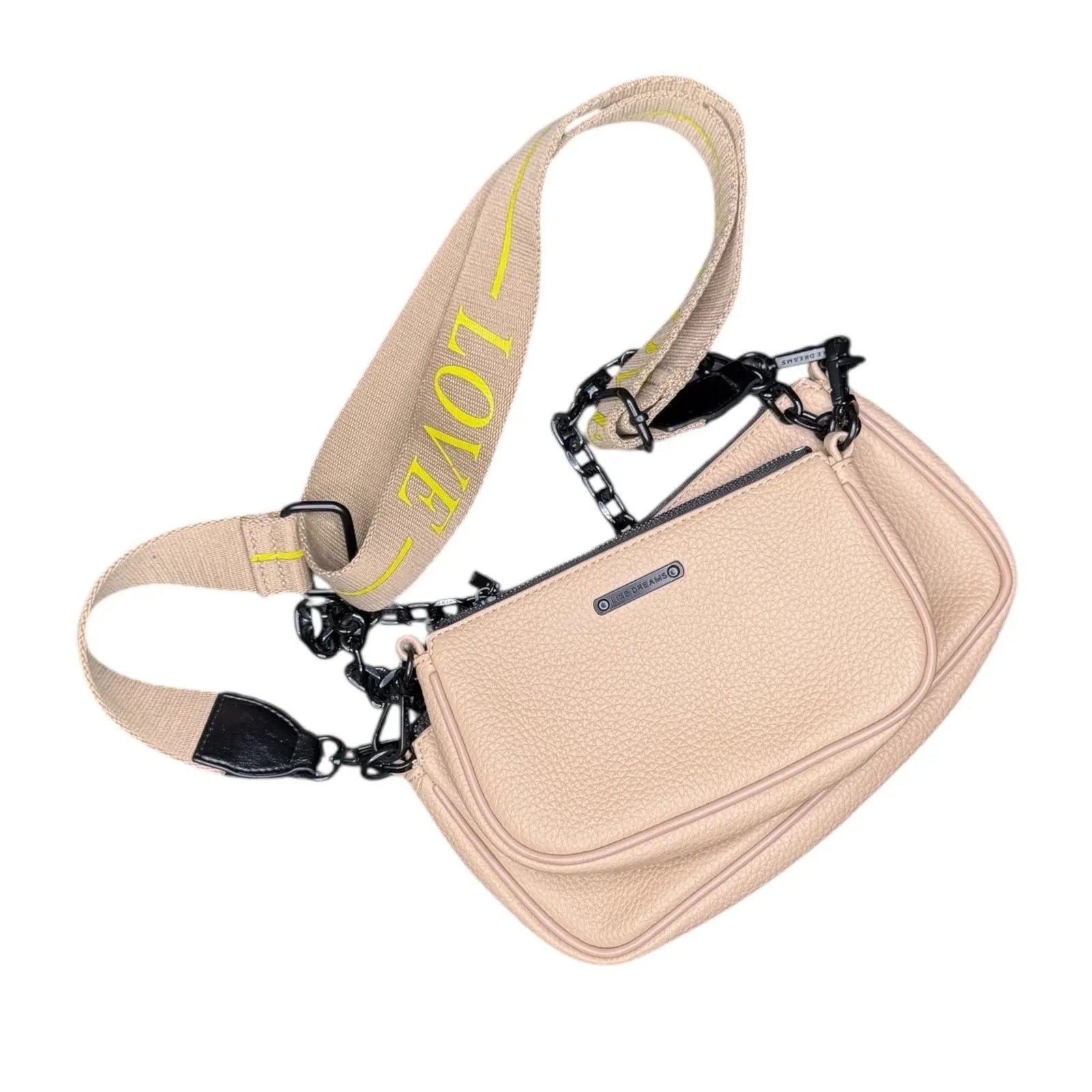 Like Dreams Tan Vegan Leather 2-in-1 Double Crossbody Bag with LOVE Strap Like Dreams