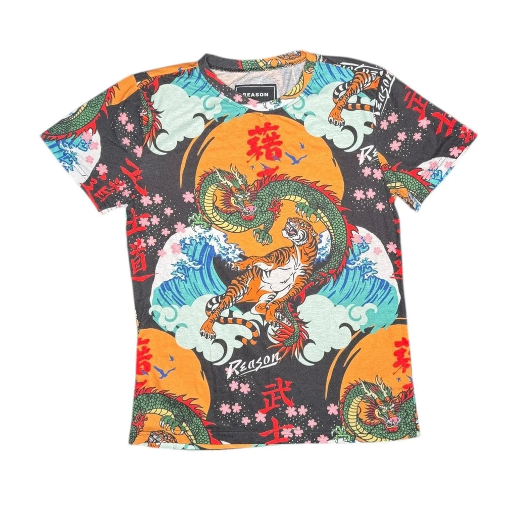 Reason Clothing Men's Dragon and Tiger All Over Print Graphic T-Shirt Reason Clothing