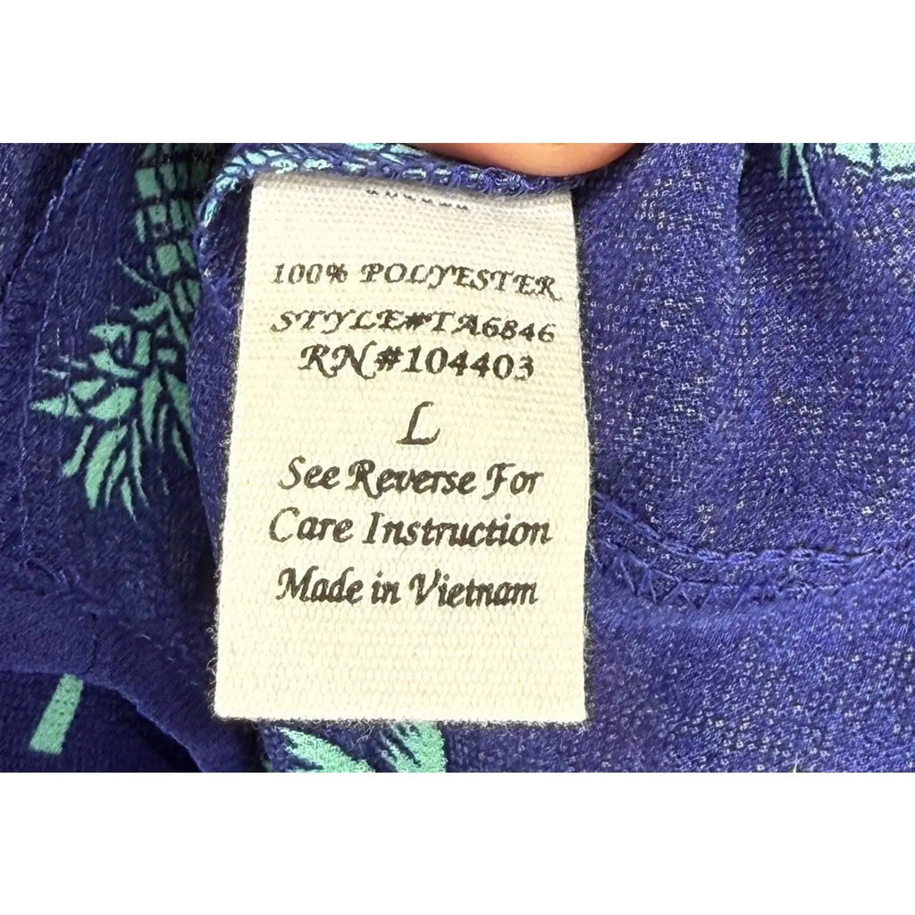 Mine Navy Blue Pineapple and Palm Tree Print Sleeveless Button Down Tank Top Mine