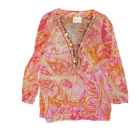 Beach by Exist Pink Paisley Tunic Top, Embellished Neckline, Women's Size M giving blooms foundation