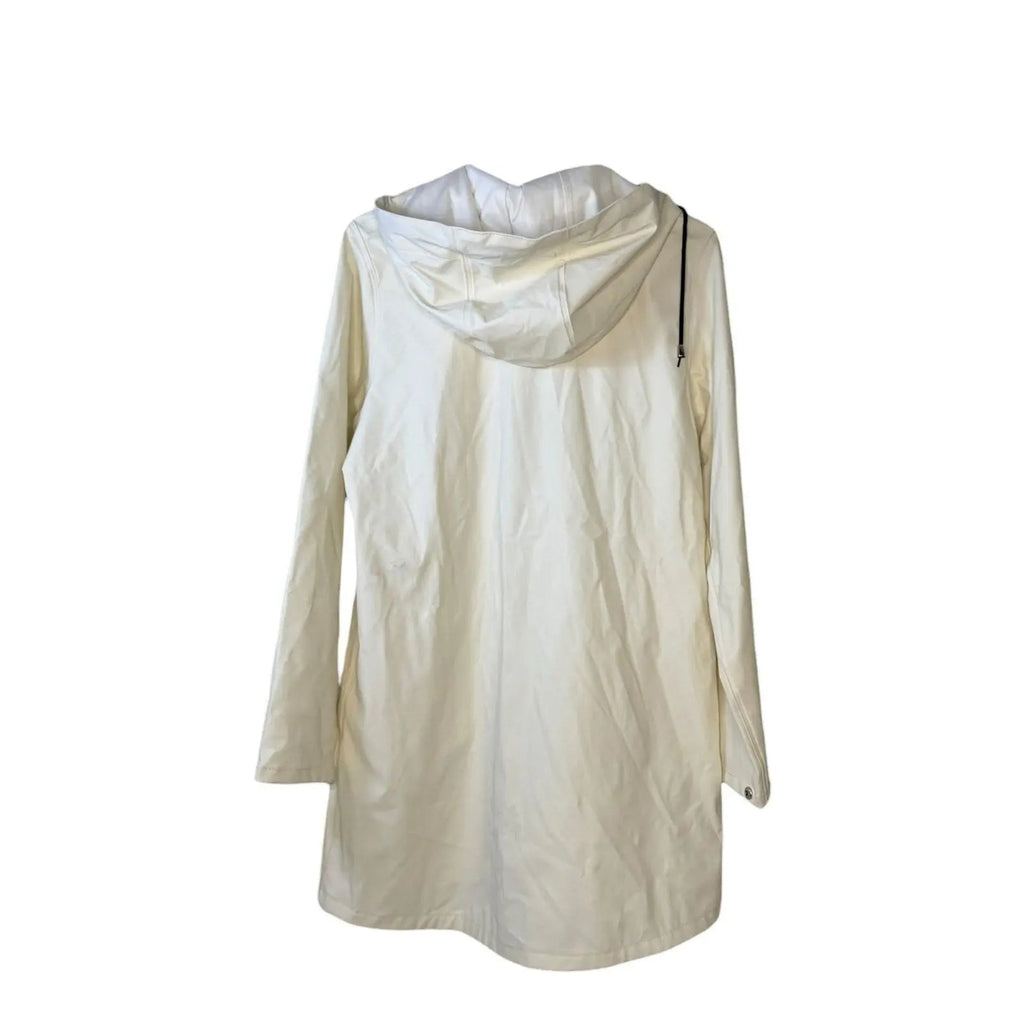 Anypoem Women's Long Off-White Waterproof Hooded Raincoat Trench anypoem