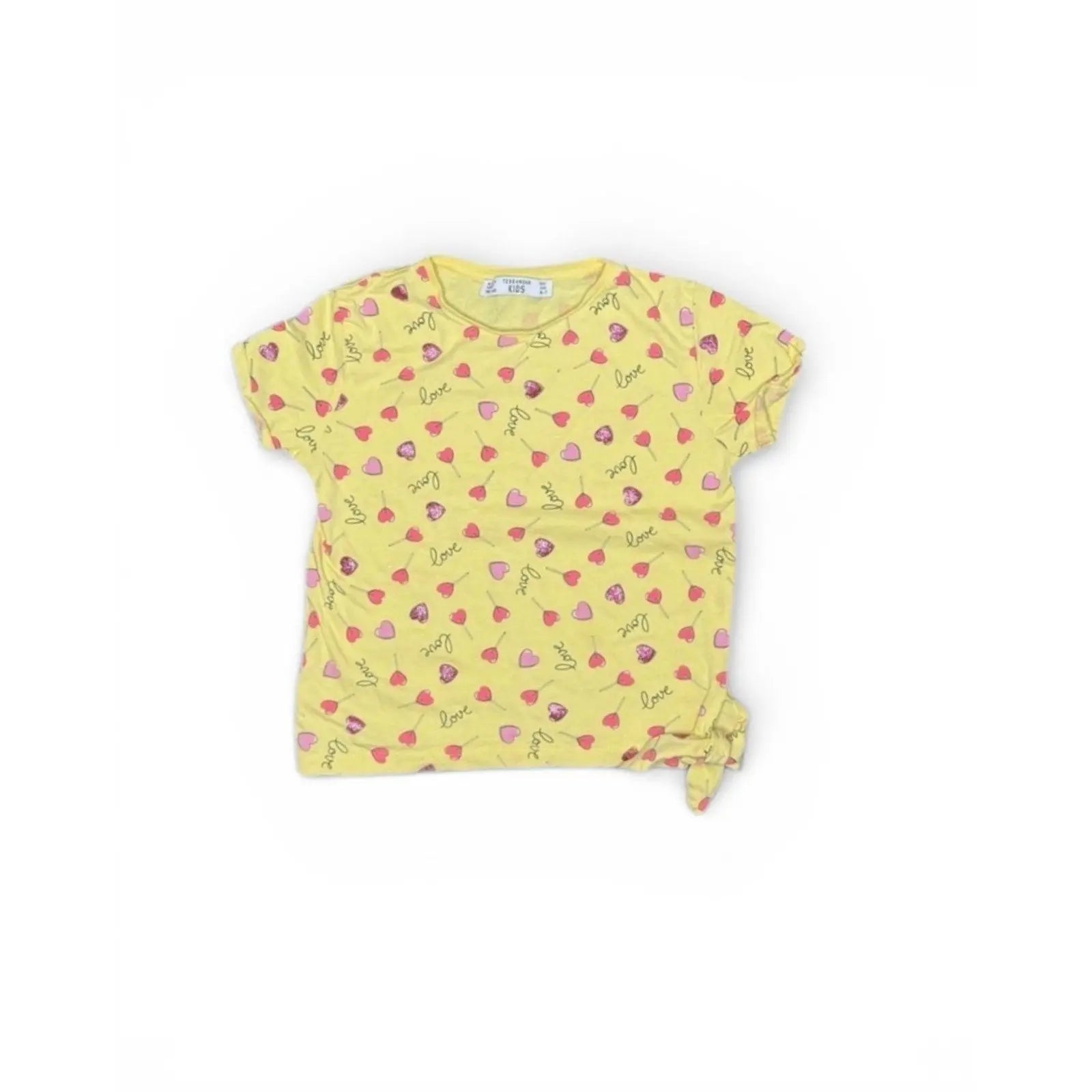 Terranova Kids Yellow Heart Lollipop Print Side-Tie T-Shirt - Girls Size XS Terranova