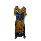 Zara Printed Midi Dress with High-Low Hem in Navy and Mustard Zara