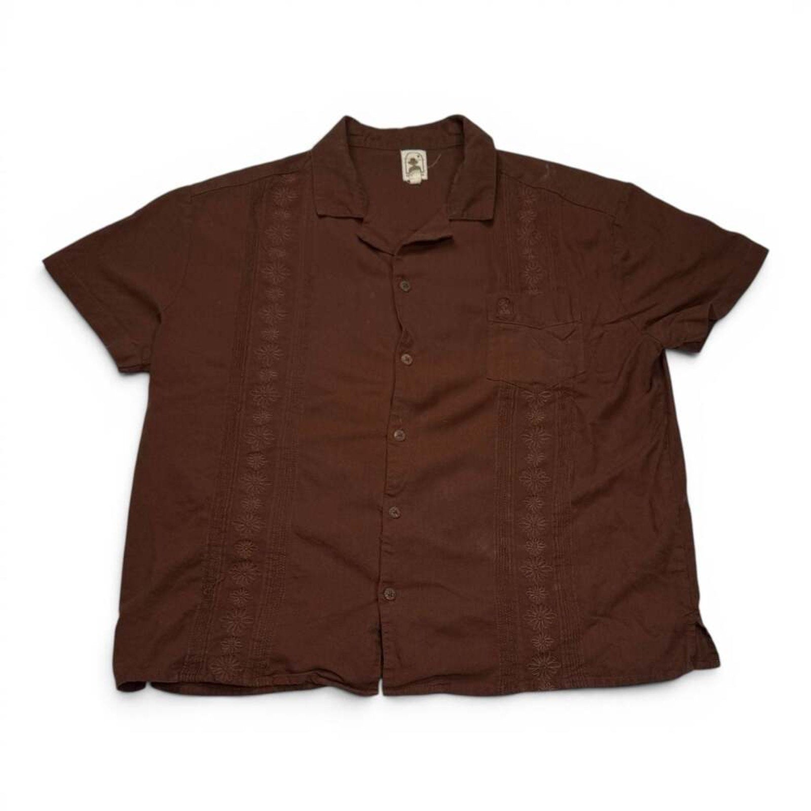 Dandy Wear Brown Embroidered Guayabera Short Sleeve Shirt