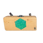 Pluci Handmade Teakwood Box Purse with Green Epoxy Resin Inlay Pluci