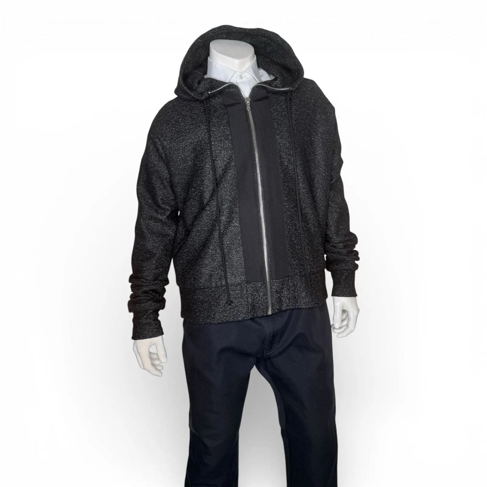 Black Marled Full-Zip Heavyweight Panel Hoodie Pyer Moss