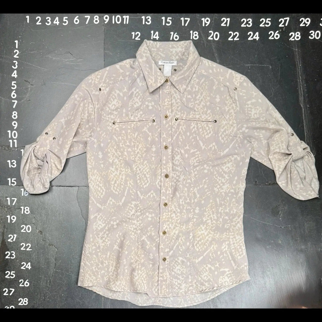 Calvin Klein Snakeskin Print Roll-Tab Sleeve Utility Button Down Shirt Calvin Klein