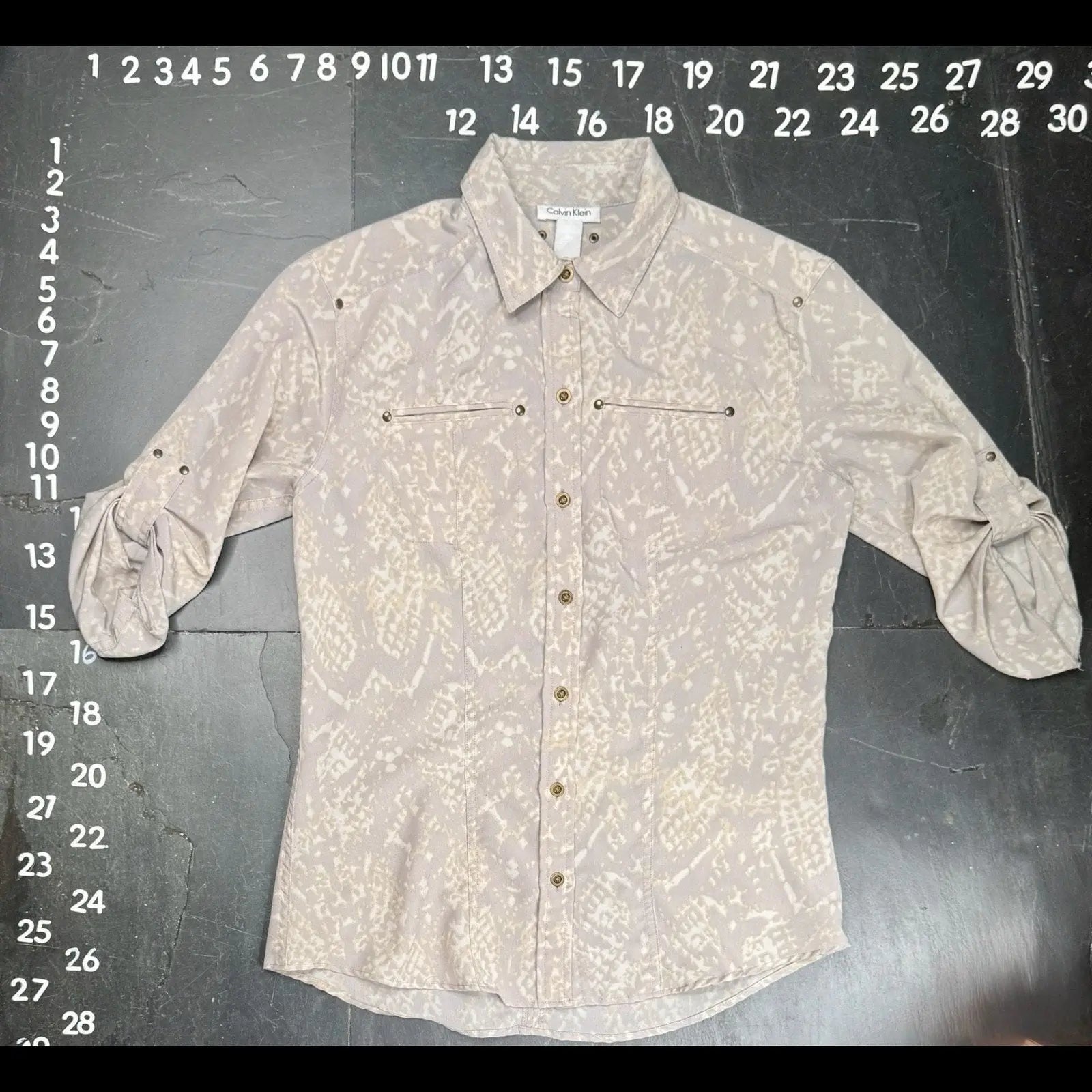 Calvin Klein Snakeskin Print Roll-Tab Sleeve Utility Button Down Shirt Calvin Klein