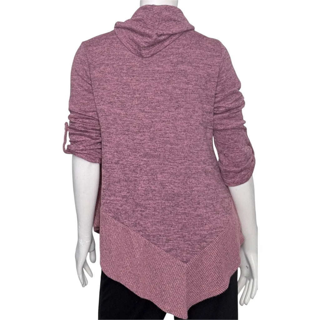 SJS Women's Cowl Neck Asymmetrical Tunic Sweater with Roll-Tab Sleeves SJS