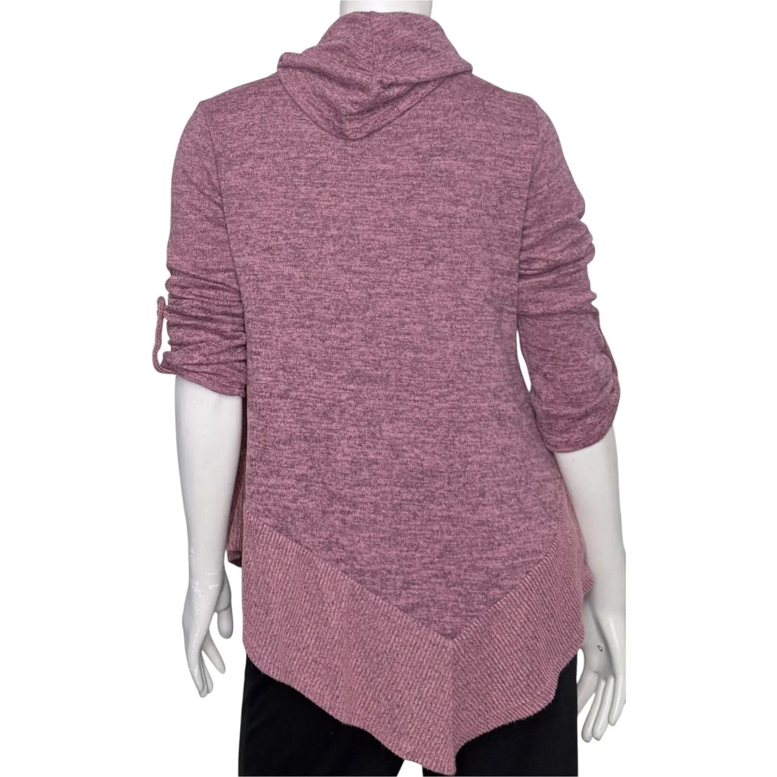 SJS Women's Cowl Neck Asymmetrical Tunic Sweater with Roll-Tab Sleeves SJS