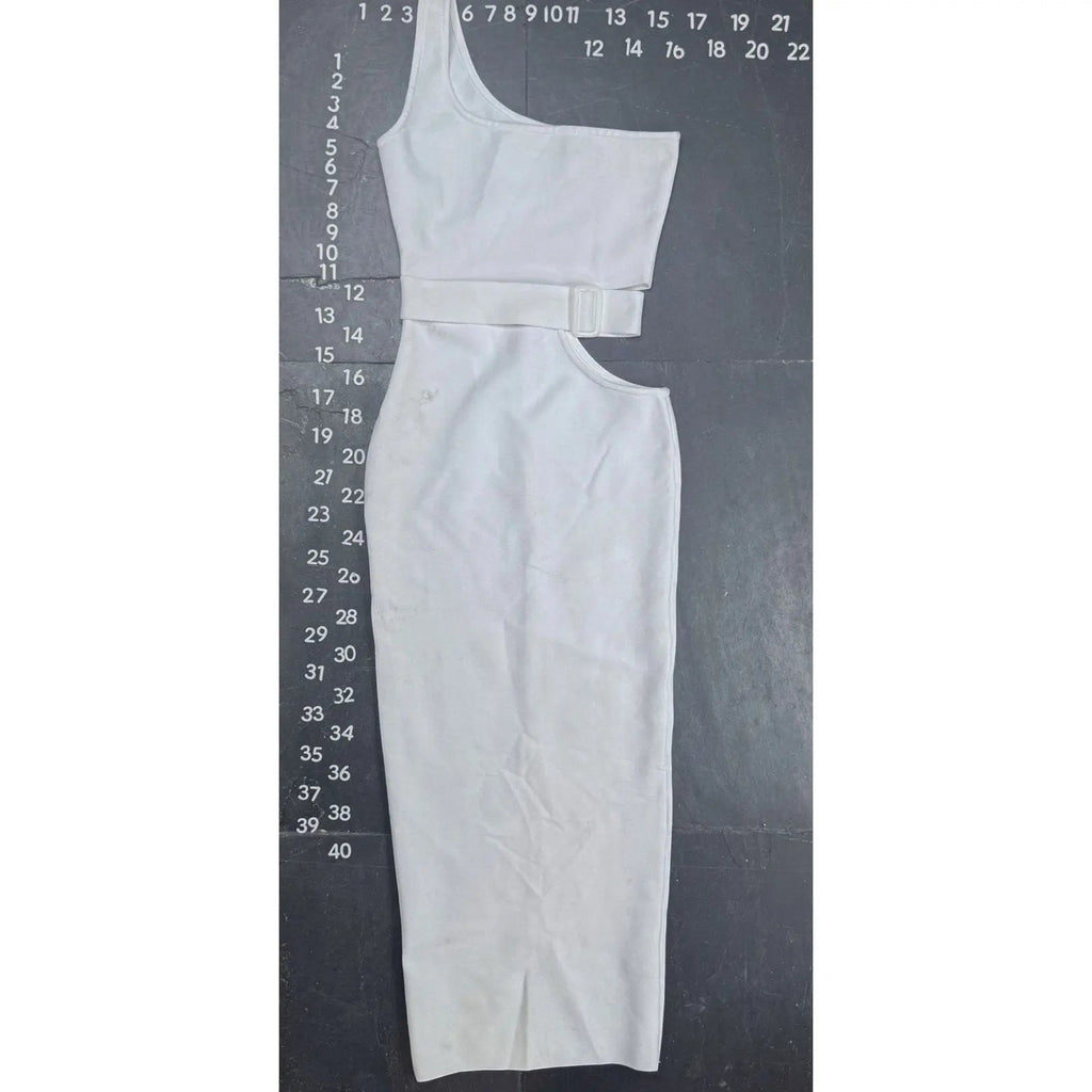 Fashion Nova White One Shoulder Cutout Belted Midi Dress Size S Fashion Nova