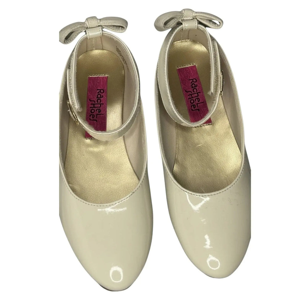 Rachel Shoes Girls Millie Patent Ivory Ballet Flats with Ankle Strap and Bow Rachel Shoes