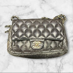 CHANEL Quilted Mini Flap Bag, Metallic Charocoal Leather, Silver-Tone Hardware. Chanel