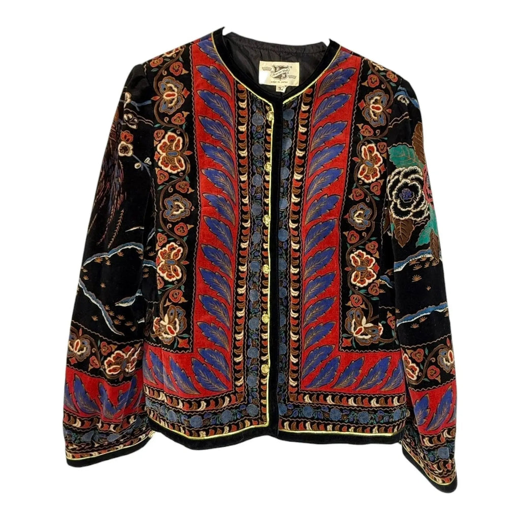 80s Saxton Hall Velvet Quilted Boho Oriental Floral Jacket other