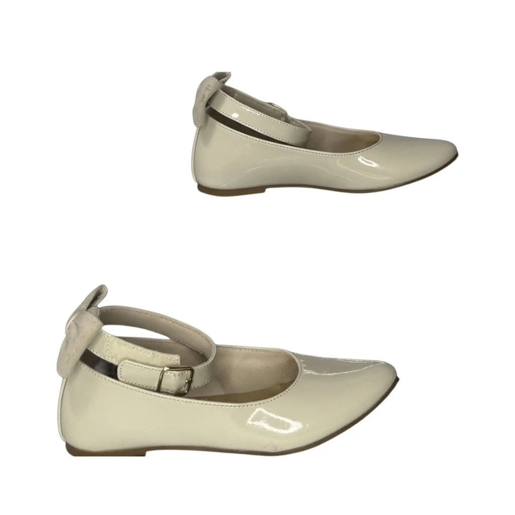 Rachel Shoes Girls Millie Patent Ivory Ballet Flats with Ankle Strap and Bow Rachel Shoes