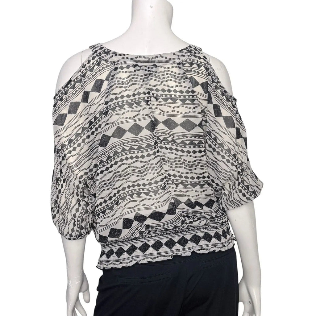 BCX Cold Shoulder Geometric Print Smocked Blouse BCX