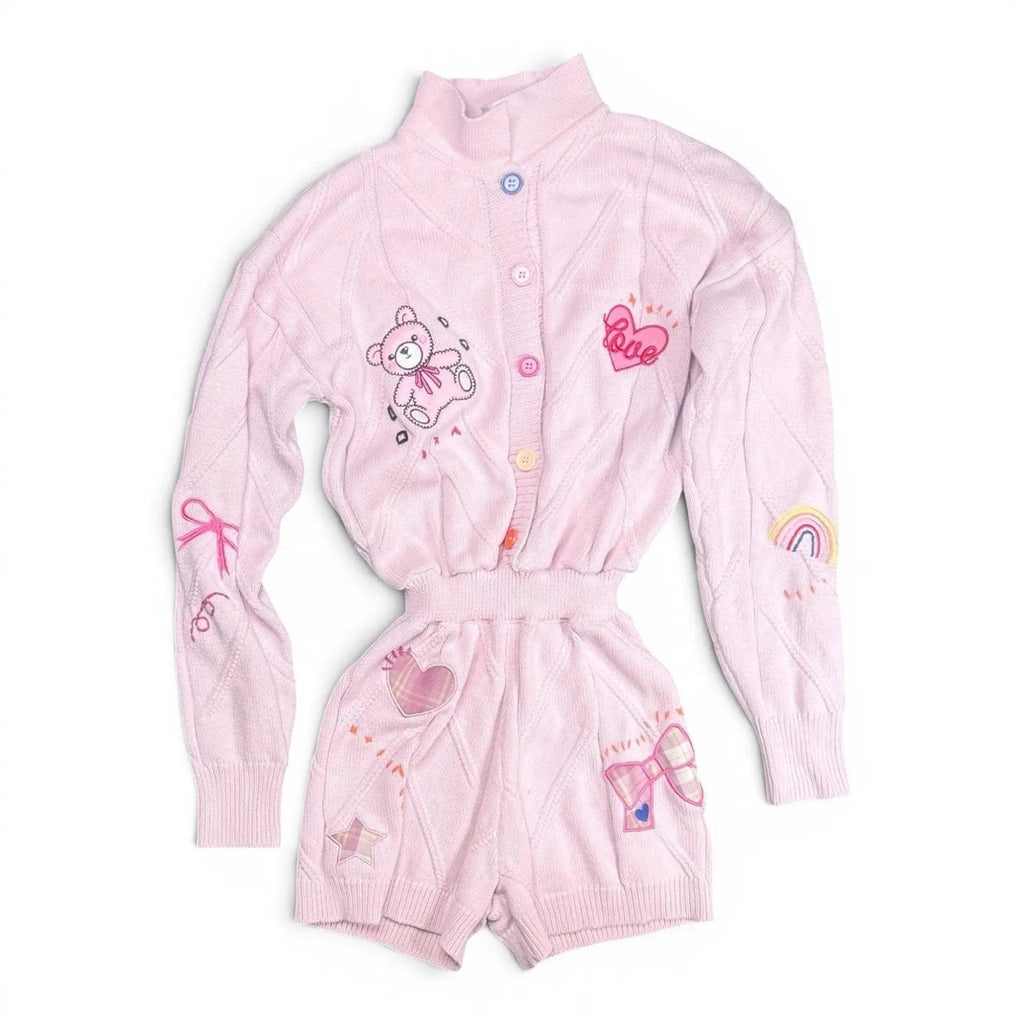 Fashion Nova Sweetest Memories Cable Knit Romper Pink Size L Fashion Nova