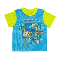 Minecraft Boys Underwater Graphic T-Shirt Blue/Neon Green Size M Minecraft