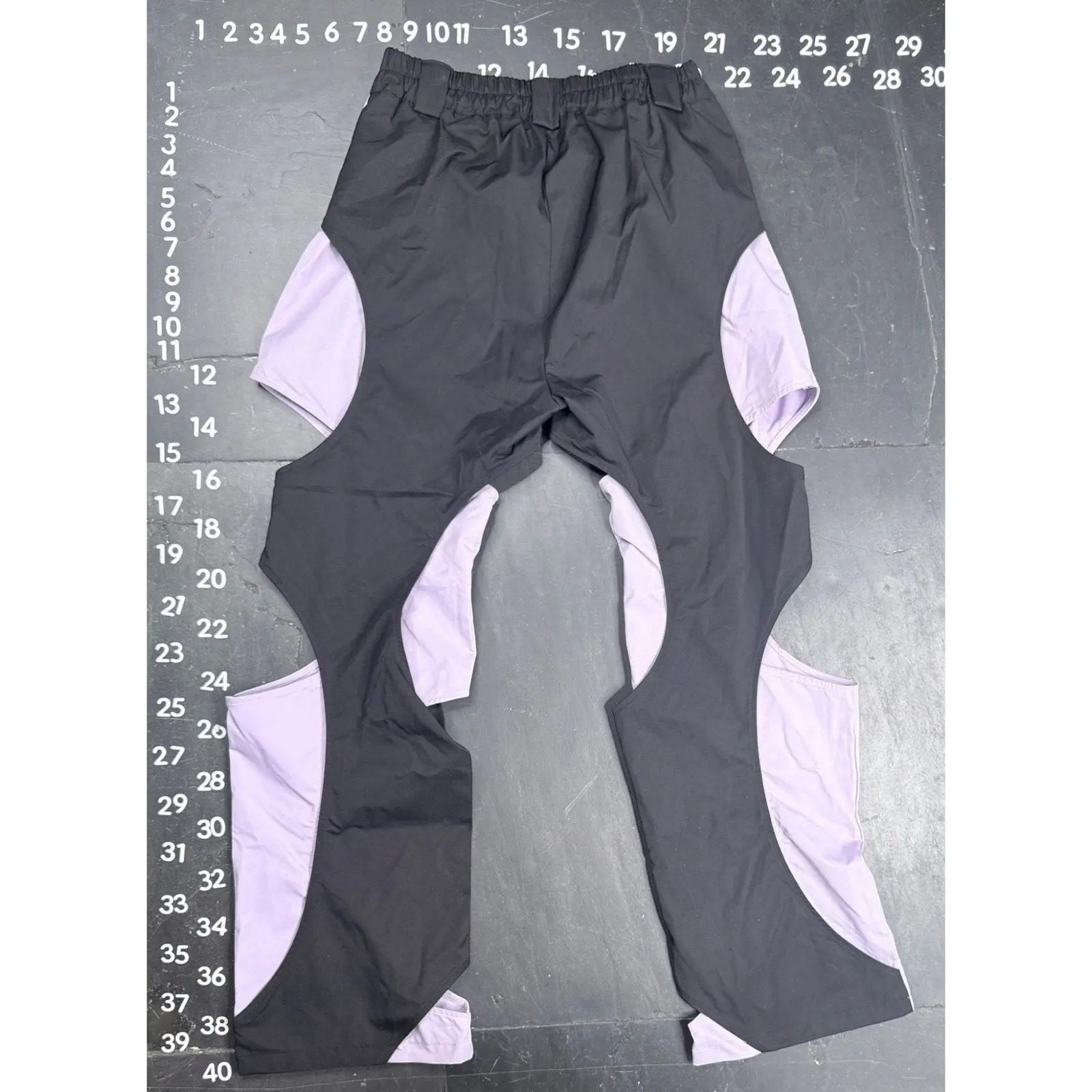 Lavender and Black Two-Tone Cut-Out Techwear Pants Fashion Trousers Size S Unbranded