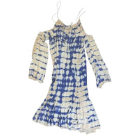 Free People Boho Tie Dye Cold Shoulder Mini Dress Blue/Cream Size Small Free People