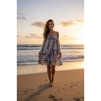 Free People Boho Tie Dye Cold Shoulder Mini Dress Blue/Cream Size Small Free People
