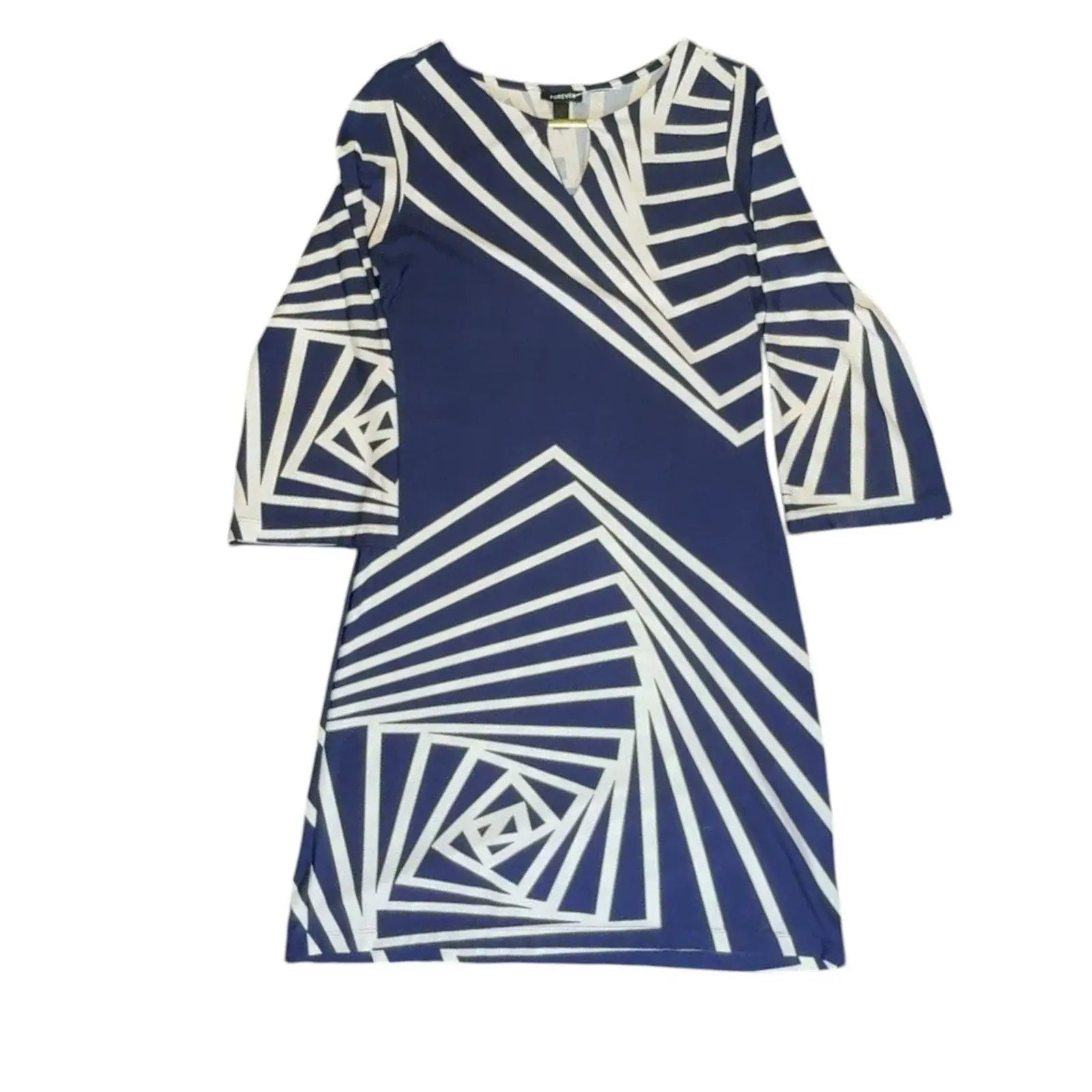 Forever 21 Geometric Optical Illusion Mini Dress Navy Blue 3/4 Sleeve Size S giving blooms foundation