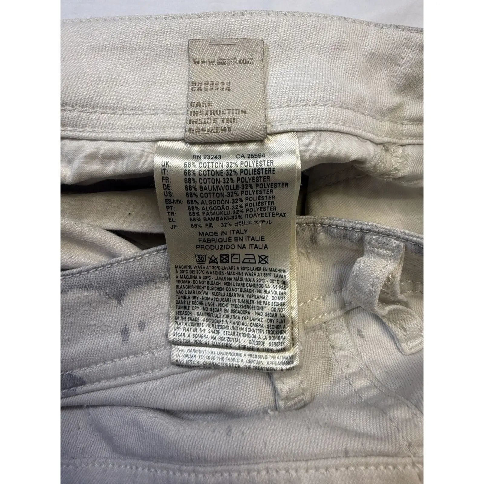 Diesel Men's Sleenker Slim Skinny Paint Splatter White Jeans Size 30 Diesel