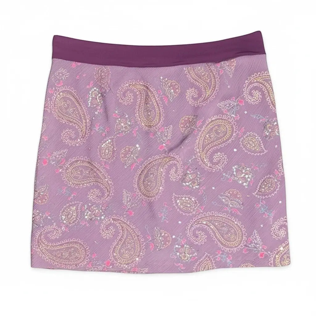 Vintage Y2K Charlotte Russe Purple Paisley Glitter Mesh Mini Skirt - O.M.T.HRIFT