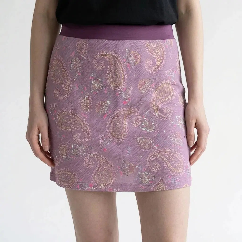 Vintage Y2K Charlotte Russe Purple Paisley Glitter Mesh Mini Skirt - O.M.T.HRIFT