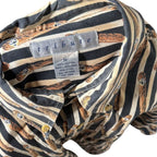 O.M.THRIFT vintage Tribute short sleeve cotton button down shirt with cigar print and vertical stripes