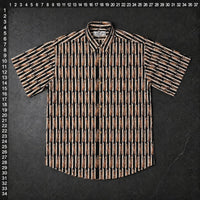 O.M.THRIFT vintage short sleeve button down shirt in 100% cotton with an all-over cigar and vertical stripe print.