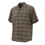O.M.THRIFT vintage short sleeve button down shirt with all-over cigar print and vertical stripes in 100% cotton.