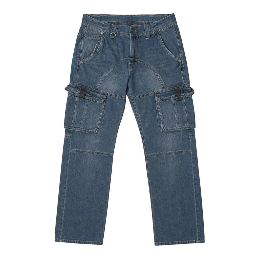 The Room Collective Armani Exchange A|X blue denim cargo jeans size 33 with contrast stitching and D-ring.