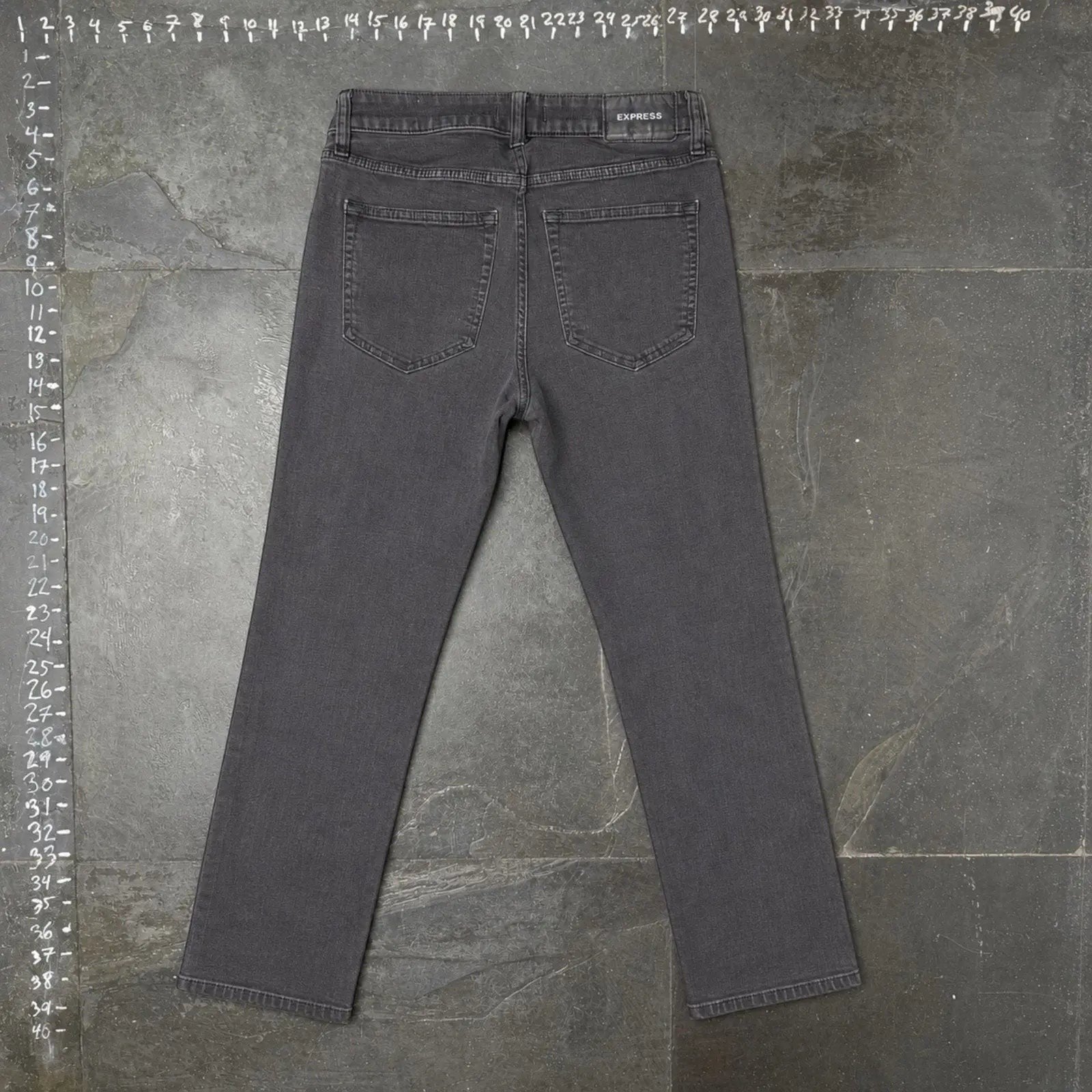 The Room Collective Men's charcoal grey straight leg denim jeans with five-pocket styling.