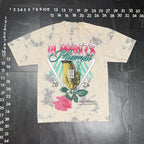 The Room Collective gray and tan tie-dye cotton t-shirt with III Points Miami 2024 graphic, hand and rose design, and artist lineup.