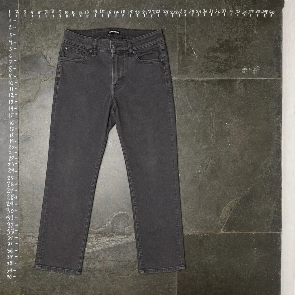 The Room Collective Men's Straight Leg Denim Jeans in charcoal grey wash. Classic five-pocket style.