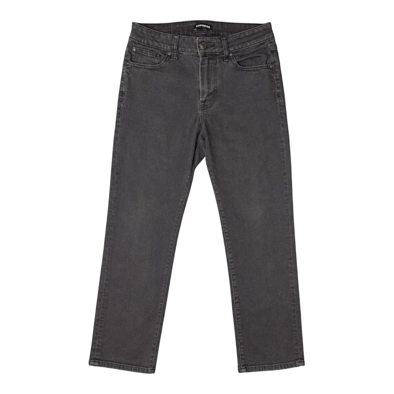 The Room Collective Men's Straight Leg Denim Jeans in charcoal grey wash. Classic five-pocket style.