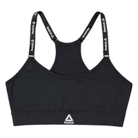 The Room Collective Reebok black logo strap sports bra, size S. Racerback design with performance blend fabric.